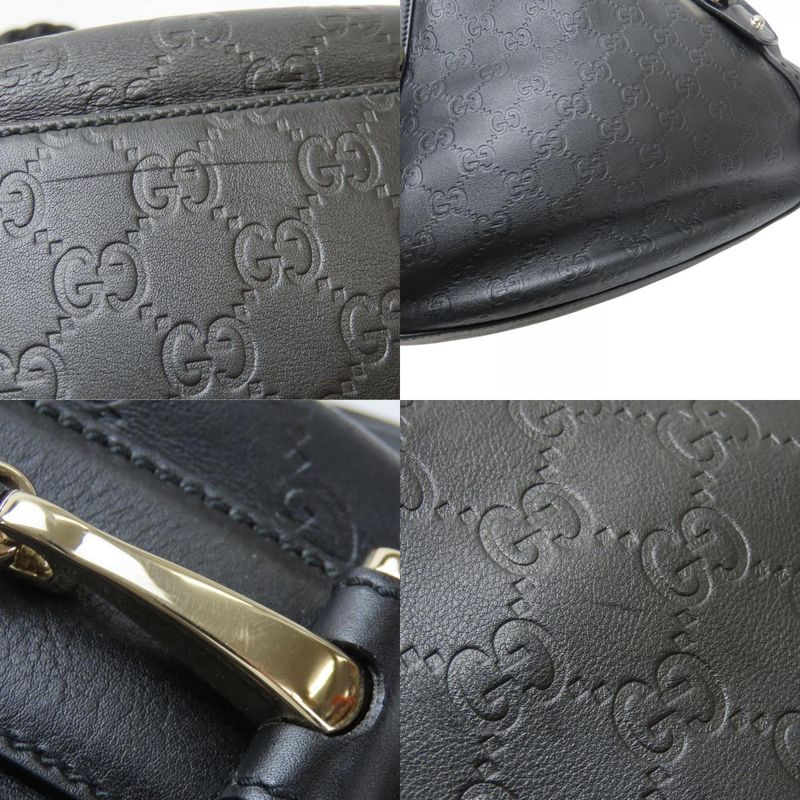 Gucci Tote Bag Guccissima 162900 Horsebit Striped Leather Black Shoulder Usual