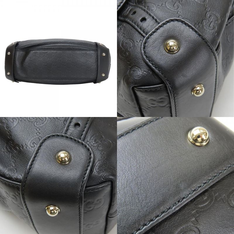 Gucci Tote Bag Guccissima 162900 Horsebit Striped Leather Black Shoulder Usual