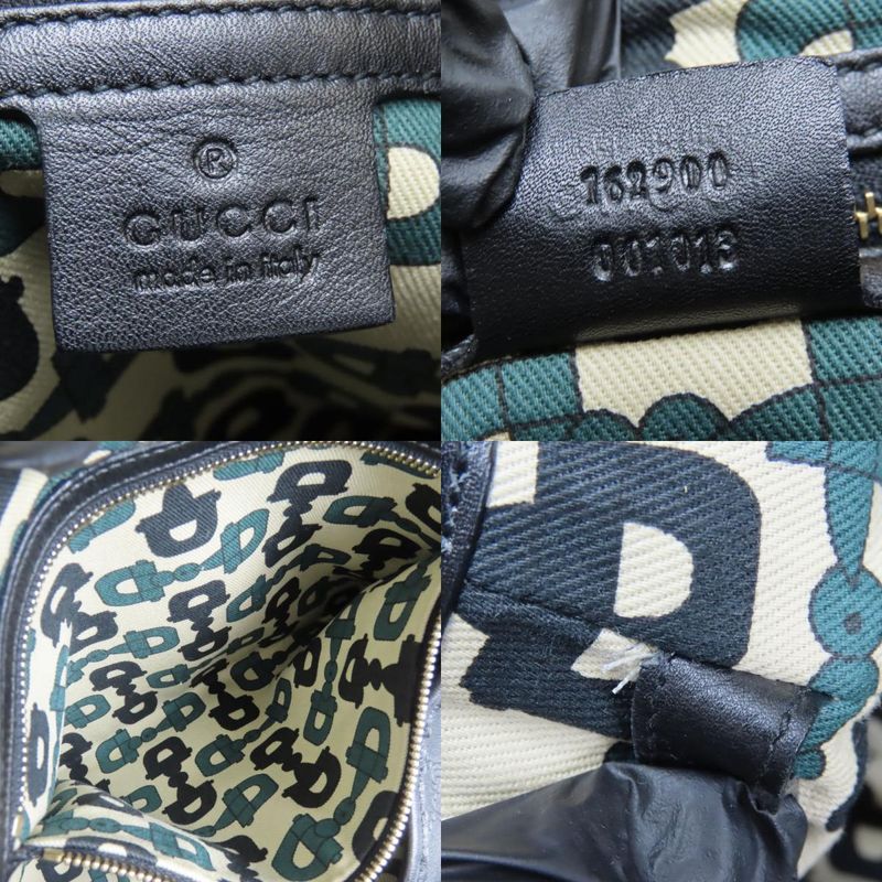 Gucci Tote Bag Guccissima 162900 Horsebit Striped Leather Black Shoulder Usual