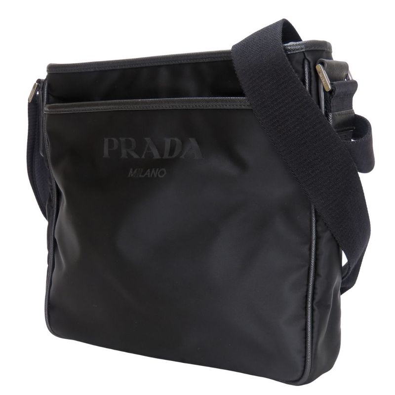 Prada Shoulder Bag 2vh797 Nylon Saffiano Leather NERO Black Crossbody Triangle