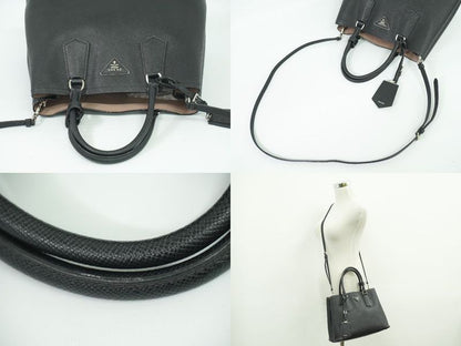 Authentic Prada Leather 2WAY Shoulder Bag Handbag Pochette Black Bag Pre-owned