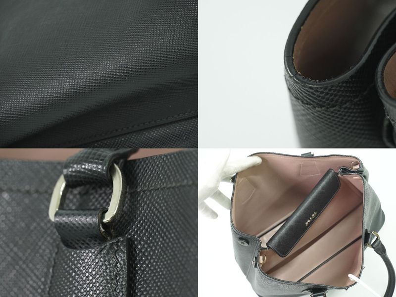 Authentic Prada Leather 2WAY Shoulder Bag Handbag Pochette Black Bag Pre-owned