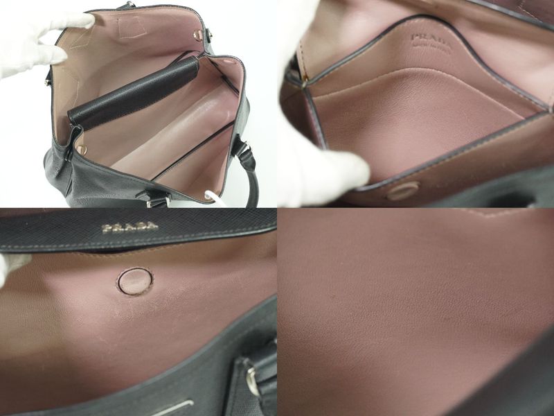 Authentic Prada Leather 2WAY Shoulder Bag Handbag Pochette Black Bag Pre-owned