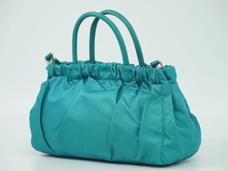 Authentic Prada Tessuto Ribbon 2WAY Shoulder Bag Handbag Nylon Turquoise Blue