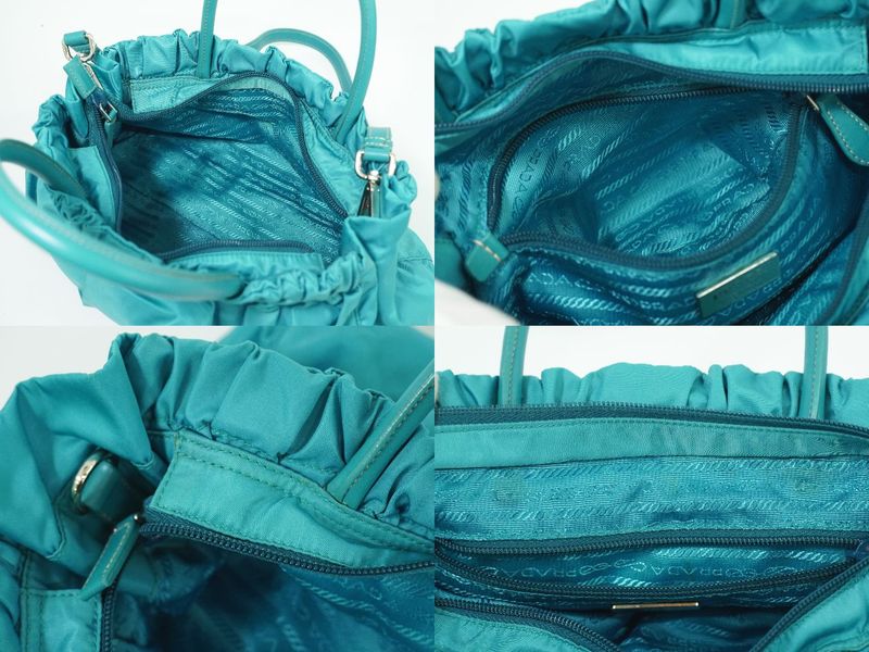 Authentic Prada Tessuto Ribbon 2WAY Shoulder Bag Handbag Nylon Turquoise Blue