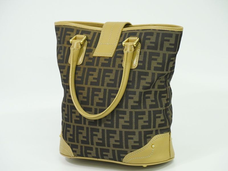 Authentic Fendi Zucca Bucket Tote Handbag Canvas Brown 8bh091 Zucca Bag