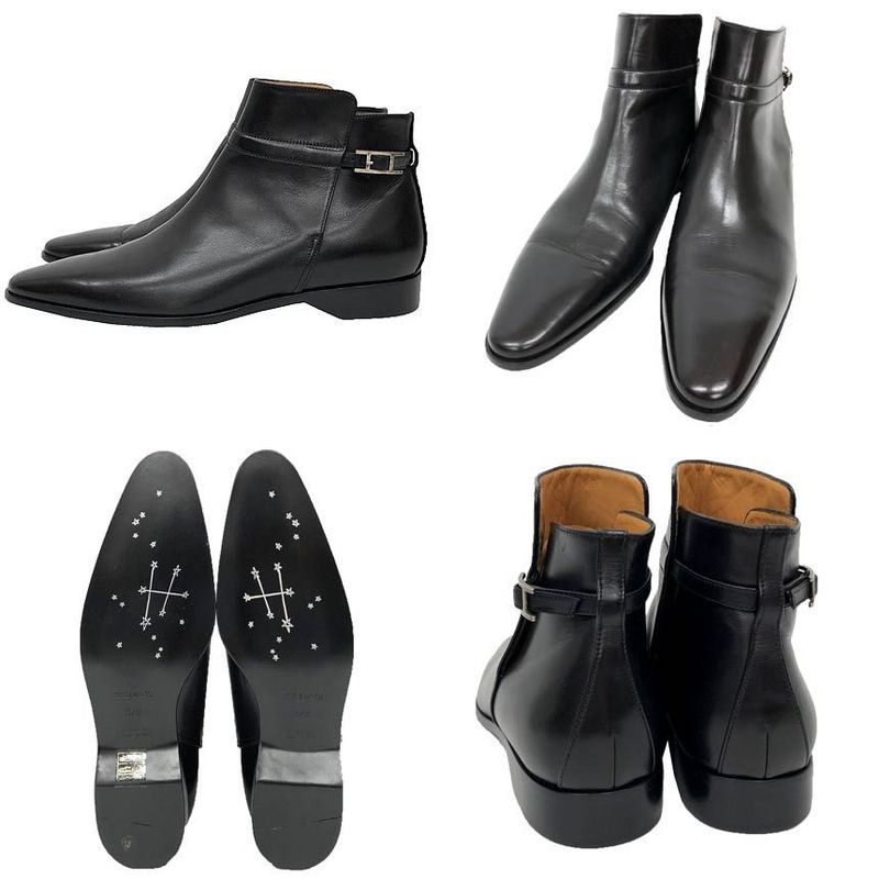 Hermes Leather Short Boots 37 1 2 Size Black Hhardware Women Shoes New Used