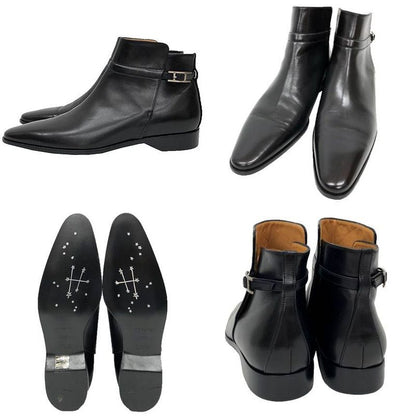 Hermes Leather Short Boots 37 1 2 Size Black Hhardware Women Shoes New Used