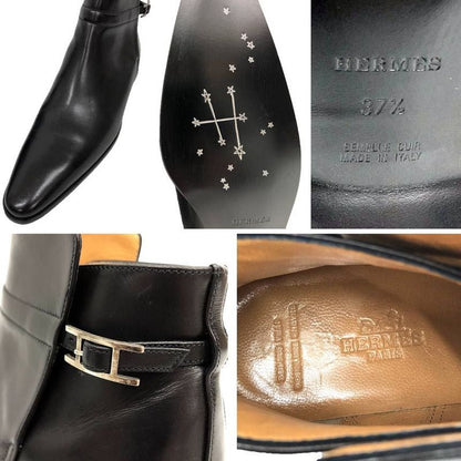 Hermes Leather Short Boots 37 1 2 Size Black Hhardware Women Shoes New Used