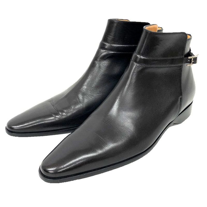 Hermes Leather Short Boots 37 1 2 Size Black Hhardware Women Shoes New Used