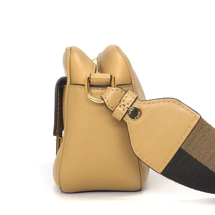 Fendi Shoulder Bag Small Cam 8bs042 FF Logo Camel Leather Gold Hardware 8bs042