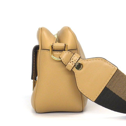 Fendi Shoulder Bag Small Cam 8bs042 FF Logo Camel Leather Gold Hardware 8bs042