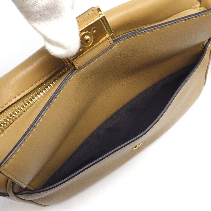 Fendi Shoulder Bag Small Cam 8bs042 FF Logo Camel Leather Gold Hardware 8bs042