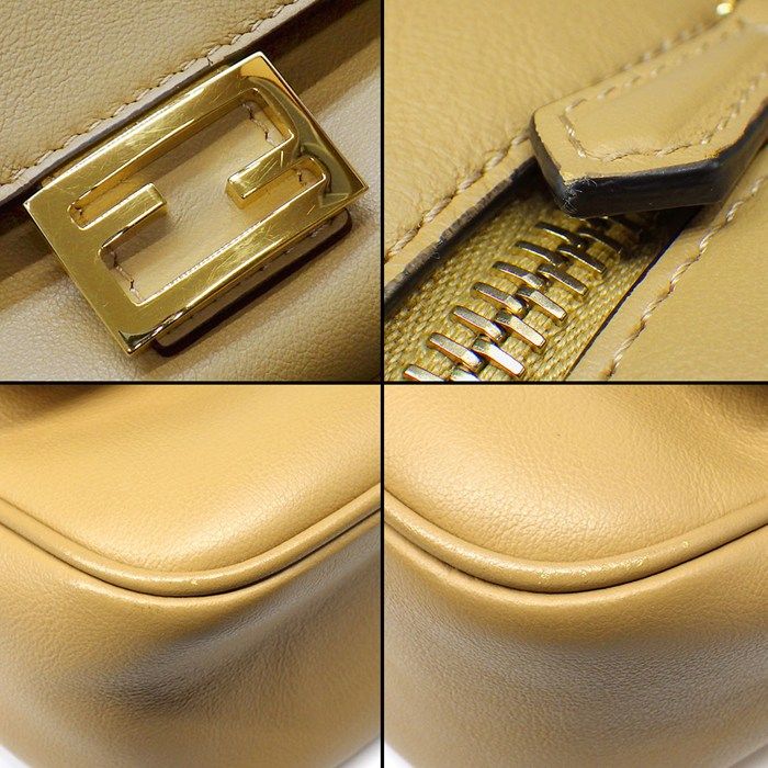 Fendi Shoulder Bag Small Cam 8bs042 FF Logo Camel Leather Gold Hardware 8bs042