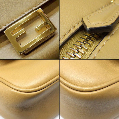 Fendi Shoulder Bag Small Cam 8bs042 FF Logo Camel Leather Gold Hardware 8bs042