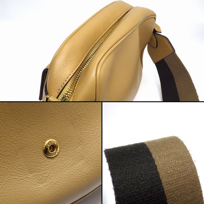 Fendi Shoulder Bag Small Cam 8bs042 FF Logo Camel Leather Gold Hardware 8bs042
