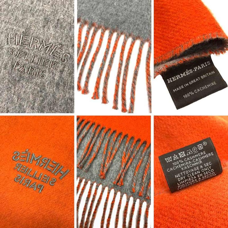Hermes Cashmere Shawl Scarf Reversible Gray And Orange Aq12152