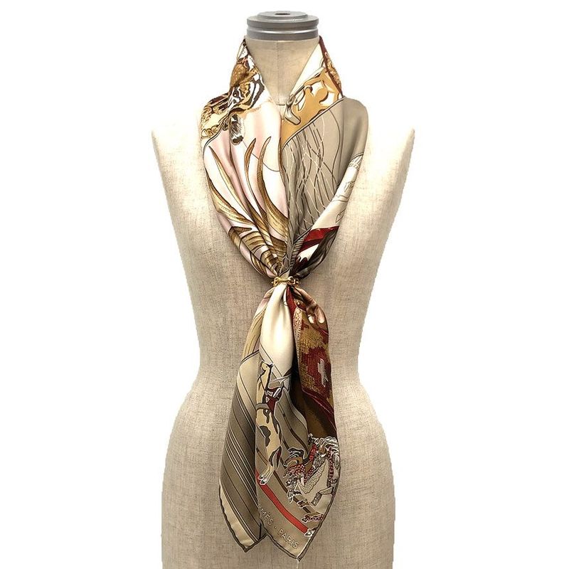 Super Hermes Scarf Carre 90 Carre ON Carres Pink And Beige Aq12140