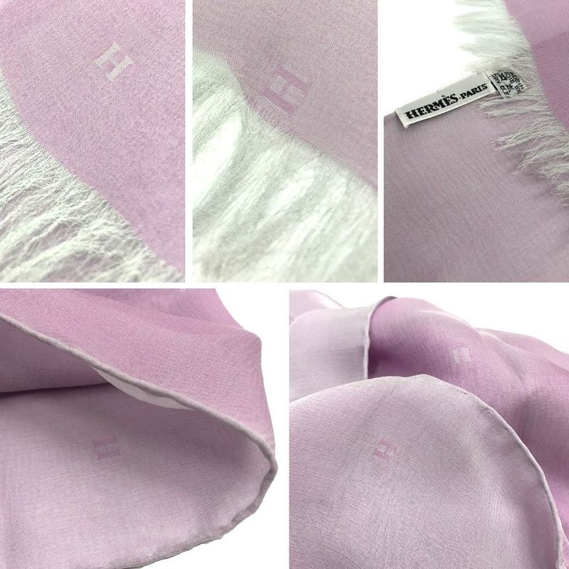 Hermes Margiela Period Shawl Purple Bi-color H Logo Silk Aq12139