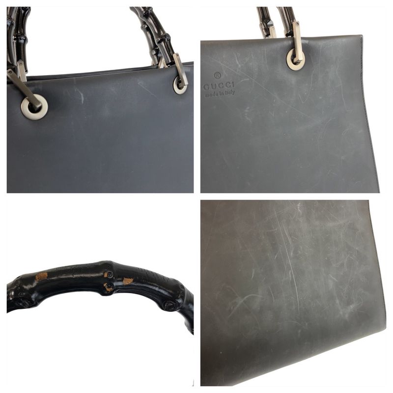 Gucci Bamboo Black Leather 002 1010 Handbag Tote Bag Women 505777