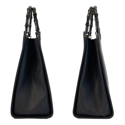 Gucci Bamboo Black Leather 002 1010 Handbag Tote Bag Women 505777