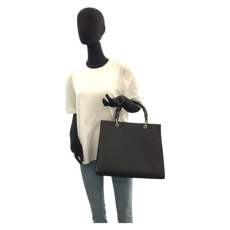 Gucci Bamboo Black Leather 002 1010 Handbag Tote Bag Women 505777