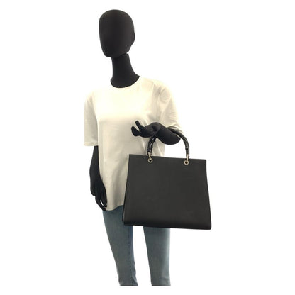 Gucci Bamboo Black Leather 002 1010 Handbag Tote Bag Women 505777