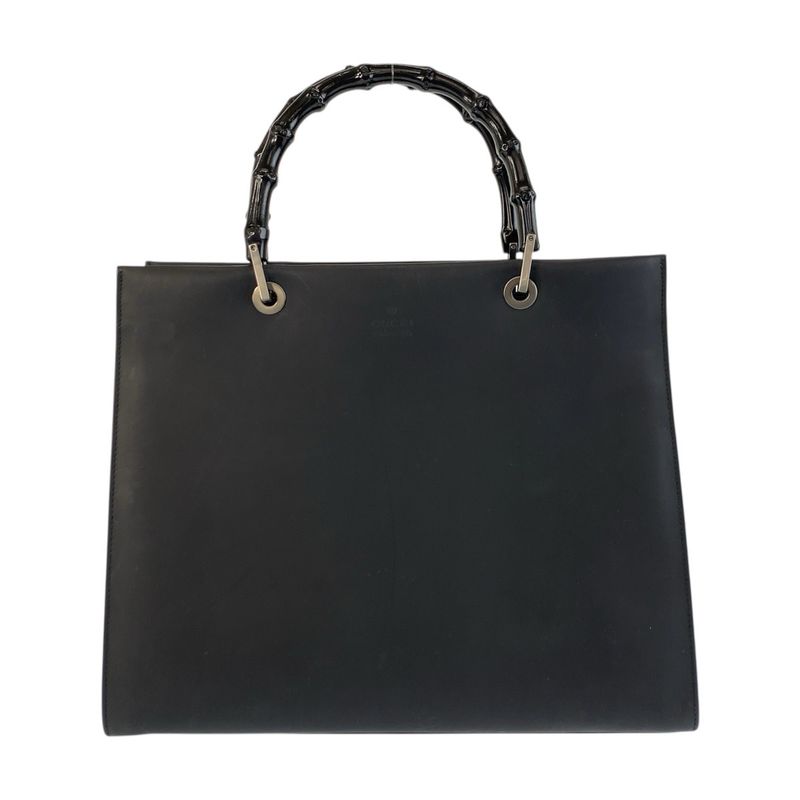 Gucci Bamboo Black Leather 002 1010 Handbag Tote Bag Women 505777
