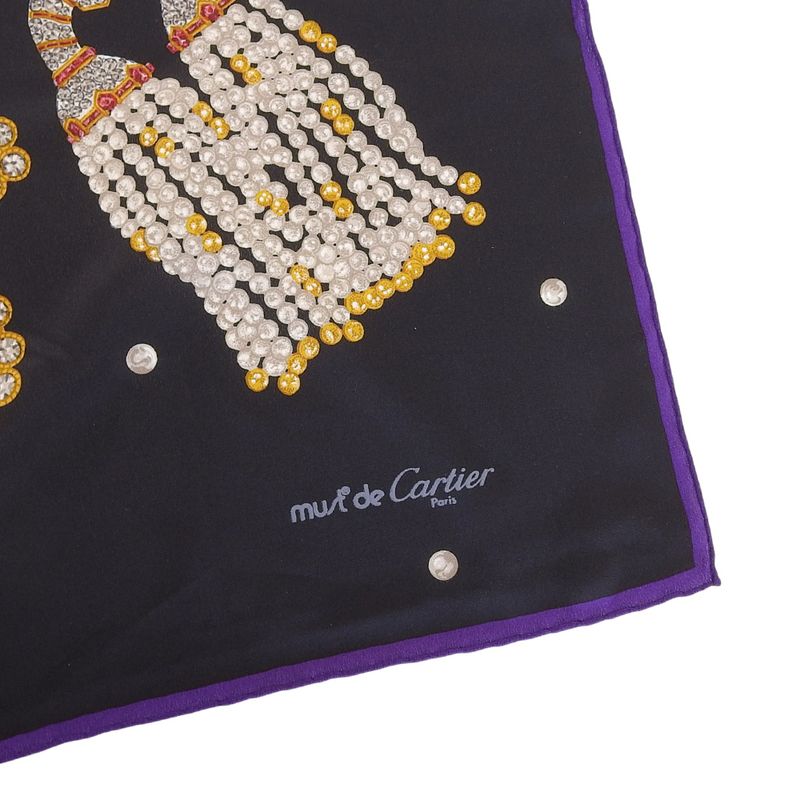 Very Rare Item With Box Cartier Super Large Silk Shawl 130cm (51.18in) Black