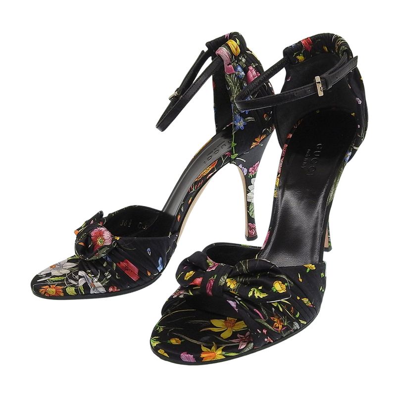 Gucci Vintage Flora Silk Satin Heeled Sandals 36.5 23-23.5cm (9.25in) 2025 Item