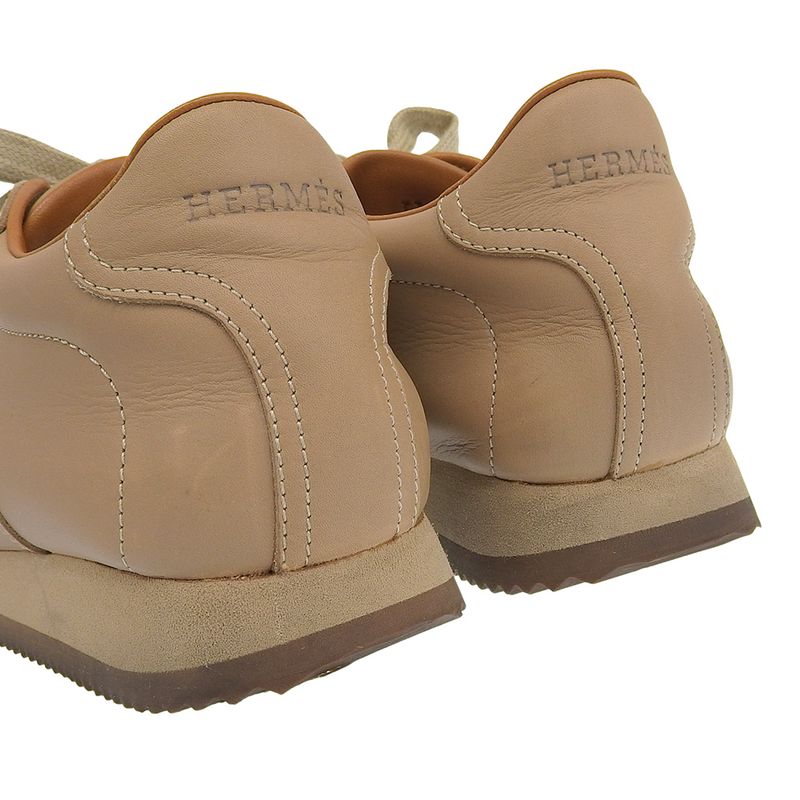 Hermes Quick H Logo Calf Leather Flat Sneakers 37 23.5-24cm (9.45in) Ladies