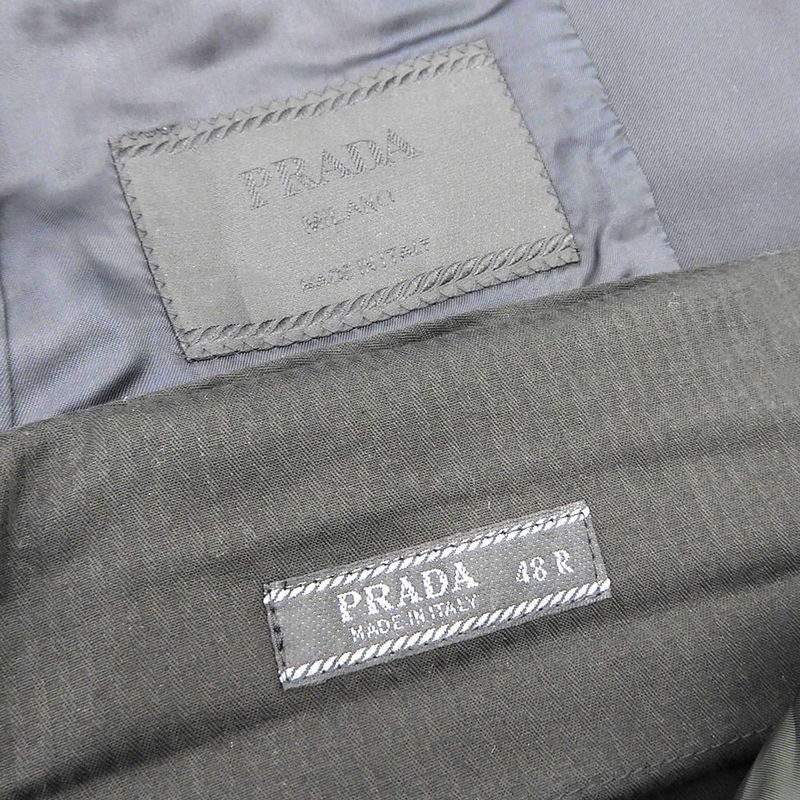 Prada Black Tag A8050 Polyester Satin Tailored Jacket Slacks Setup Suit 48