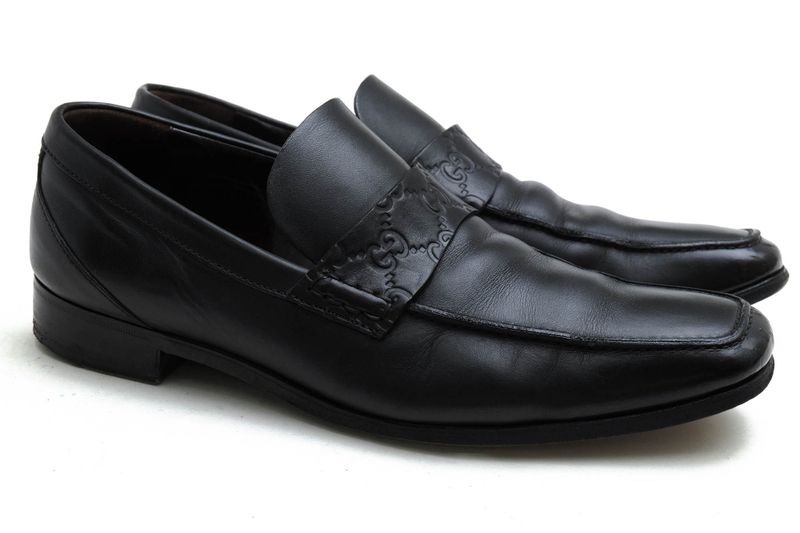 Gucci Coin Loafers Penny Loafers Shoes Men Leather Genuine Black 170311 GG