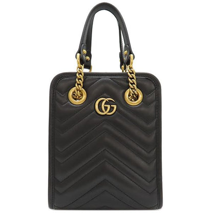 Gucci 2way Bag GG Marmont Quilted Leather Black Mattogo Old Hardware Black