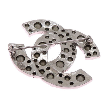 Chanel Crystal Embellished CC Logo Silver-Tone Brooch