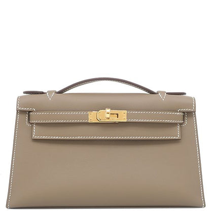 Hermes Handbag Pochette Kelly Mini Vorsluft Etoupe Gold Hardware Never Used