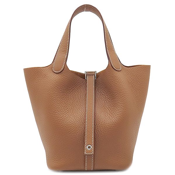 Hermes Handbag Picotin Lock PM Taurillon Clemence Gold Silver Hardware Brown