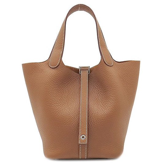 Hermes Handbag Picotin Lock PM Taurillon Clemence Gold Silver Hardware Brown