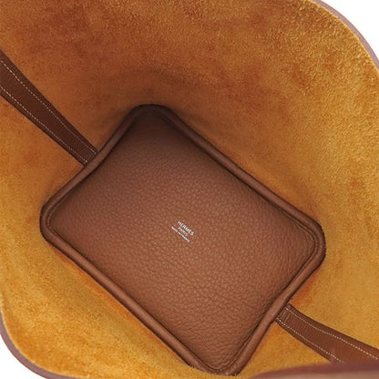 Hermes Handbag Picotin Lock PM Taurillon Clemence Gold Silver Hardware Brown