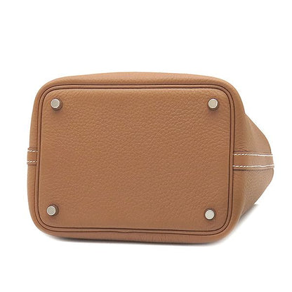 Hermes Handbag Picotin Lock PM Taurillon Clemence Gold Silver Hardware Brown