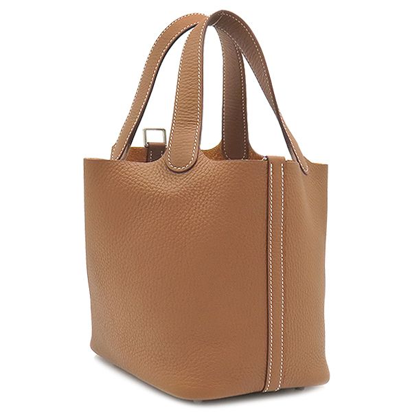 Hermes Handbag Picotin Lock PM Taurillon Clemence Gold Silver Hardware Brown