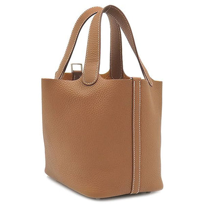Hermes Handbag Picotin Lock PM Taurillon Clemence Gold Silver Hardware Brown