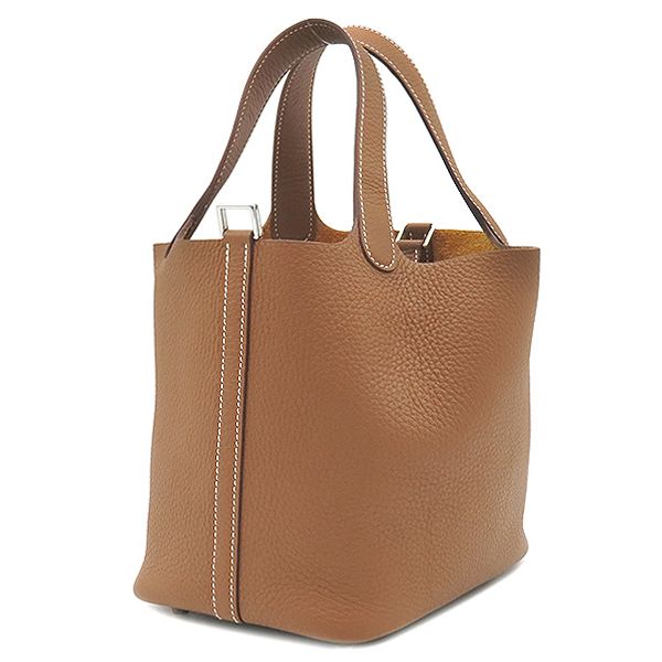 Hermes Handbag Picotin Lock PM Taurillon Clemence Gold Silver Hardware Brown