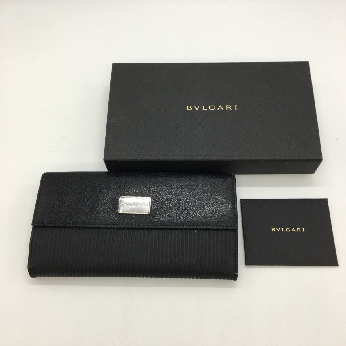 Bvlgari Tri-Fold Long Wallet Logo Mille Rige Double Hook 25556 Black