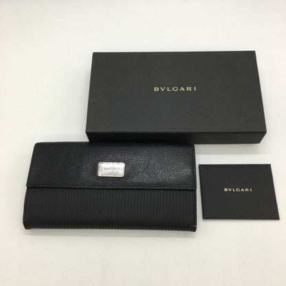 Bvlgari Tri-Fold Long Wallet Logo Mille Rige Double Hook 25556 Black