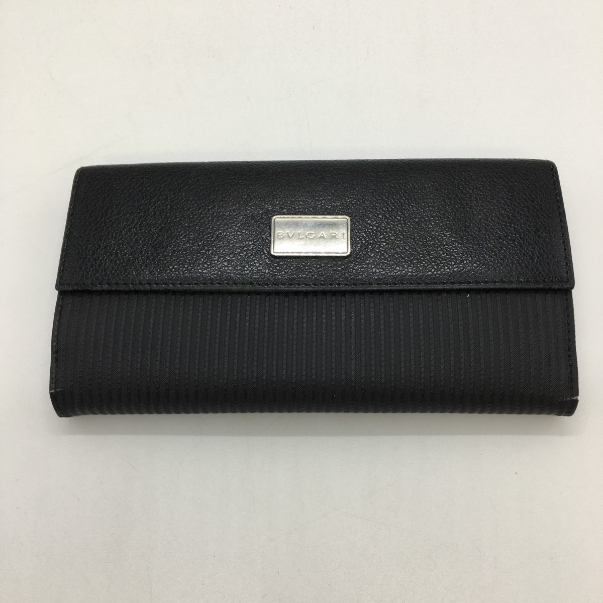 Bvlgari Tri-Fold Long Wallet Logo Mille Rige Double Hook 25556 Black