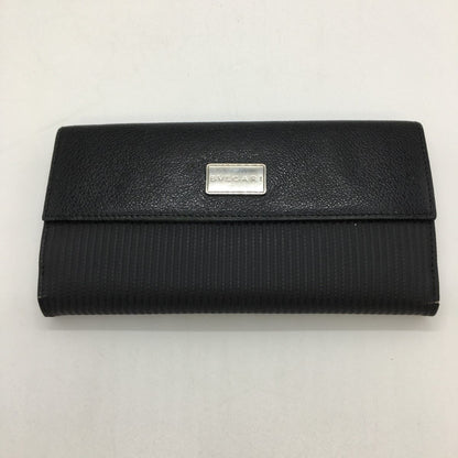 Bvlgari Tri-Fold Long Wallet Logo Mille Rige Double Hook 25556 Black
