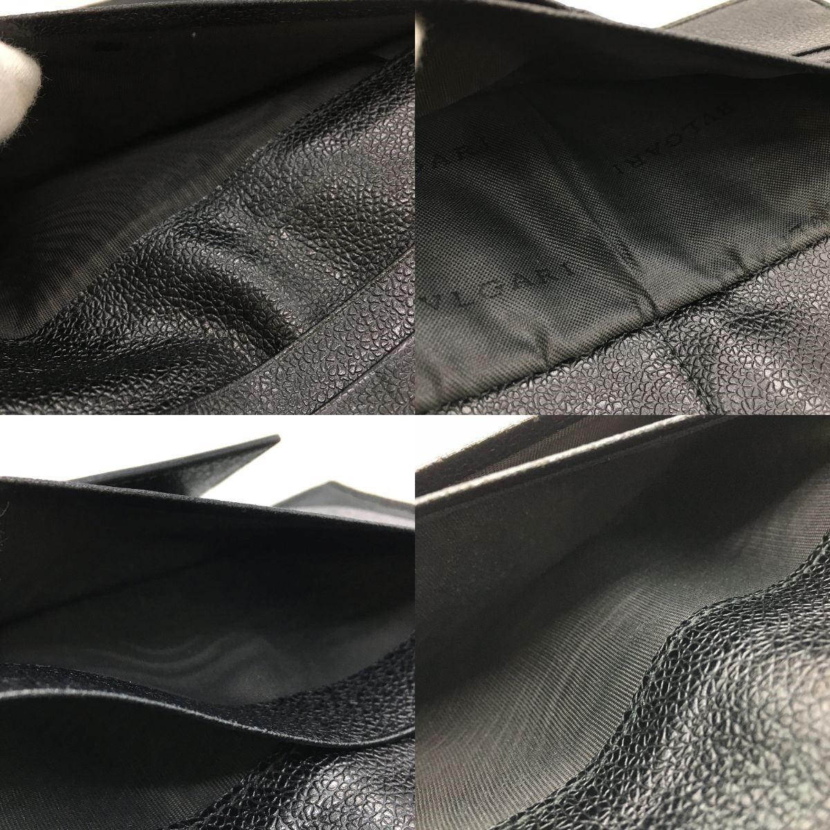 Bvlgari Tri-Fold Long Wallet Logo Mille Rige Double Hook 25556 Black