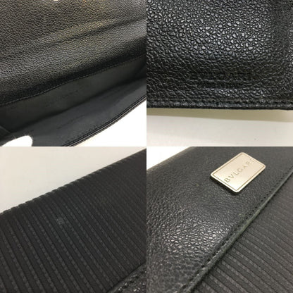 Bvlgari Tri-Fold Long Wallet Logo Mille Rige Double Hook 25556 Black