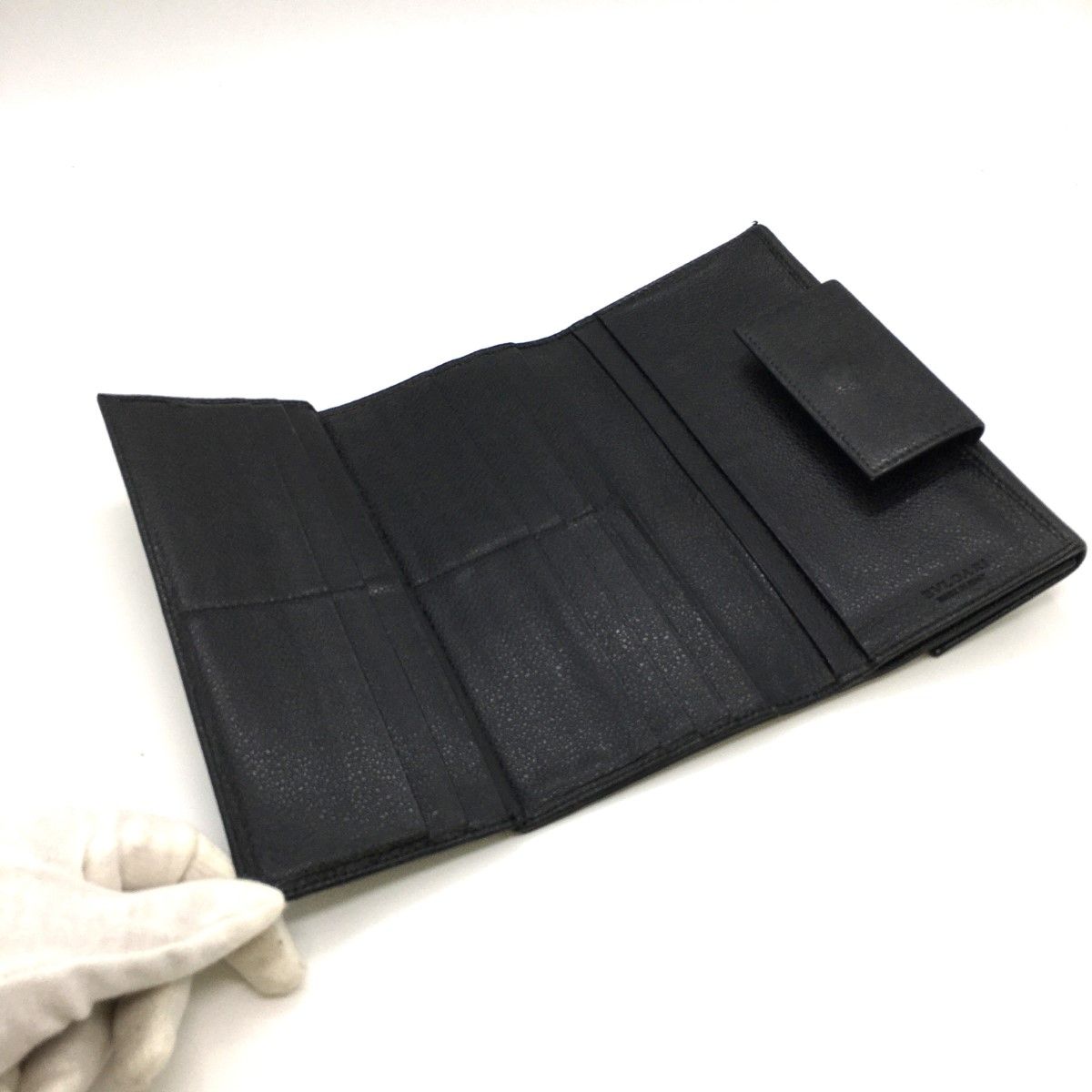 Bvlgari Tri-Fold Long Wallet Logo Mille Rige Double Hook 25556 Black